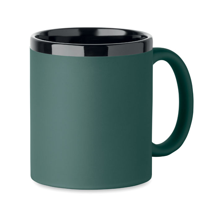 Ruby ceramic mug with a dark green soft-touch finish